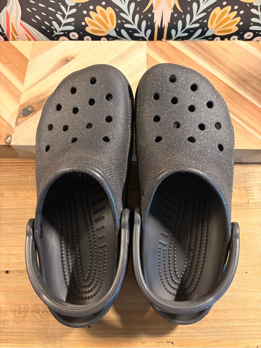 CROCS Women's Glitter Clog Mules - black